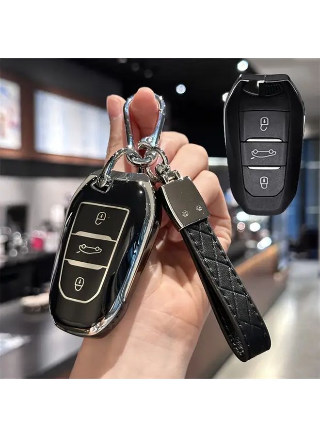 غطاء مفتاح أبيض مع سلسلة مفاتيح لسيارات بيجو 2008 3008 308 408 508 وسيارات ستروين C1 C2 C4 C6 DS3 DS5 - Image 2